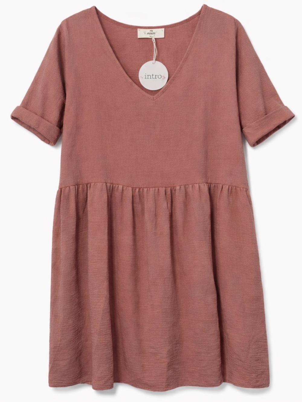 ENTRO Dusty Rose Boho Babydoll Swing Dress Curvy NWT - Picture 3 of 4